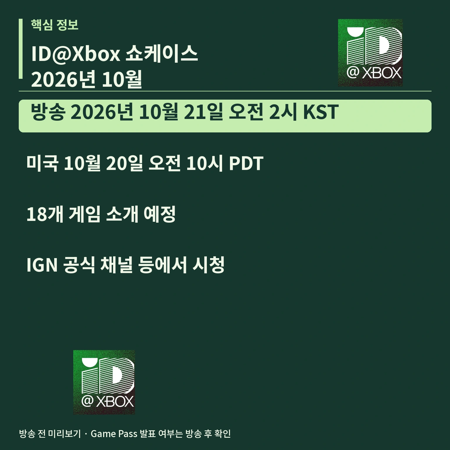 ID@Xbox Showcase 2026 핵심 정보 카드