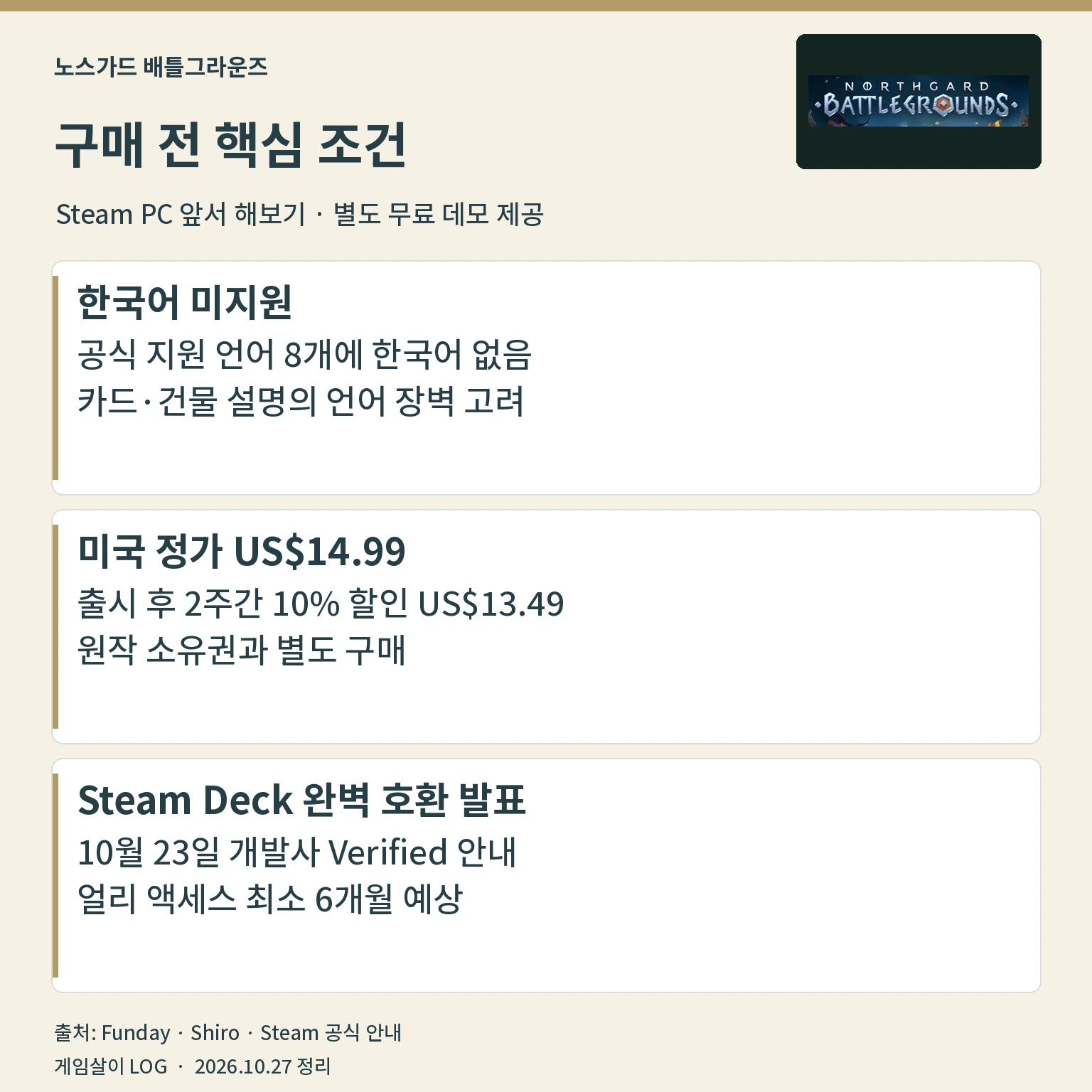 노스가드 배틀그라운즈 한국어 미지원과 가격 및 Steam Deck 지원 정보