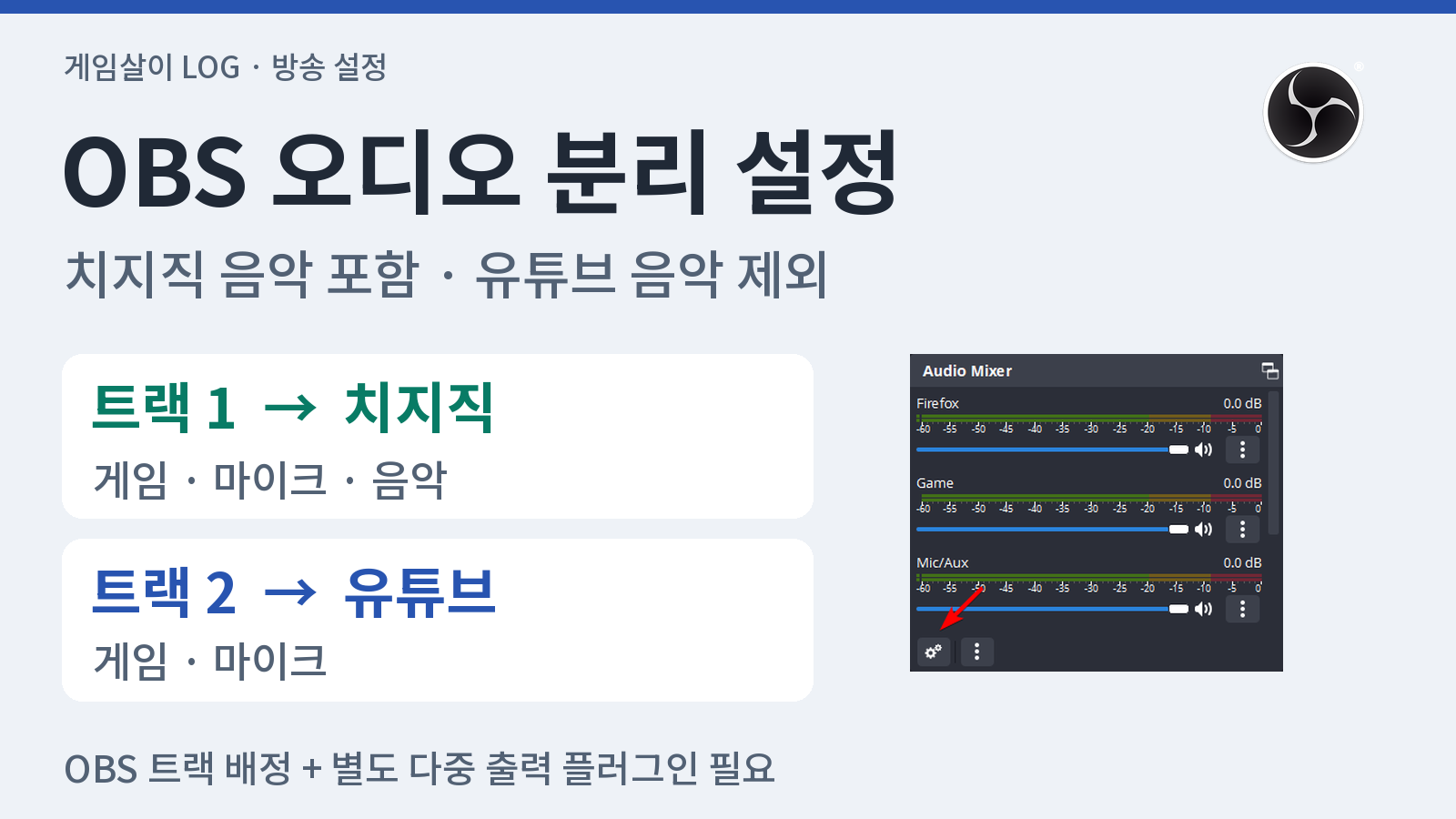OBS 오디오 분리 설정｜치지직은 음악 포함, 유튜브 다시보기는 음악 제외하는 법