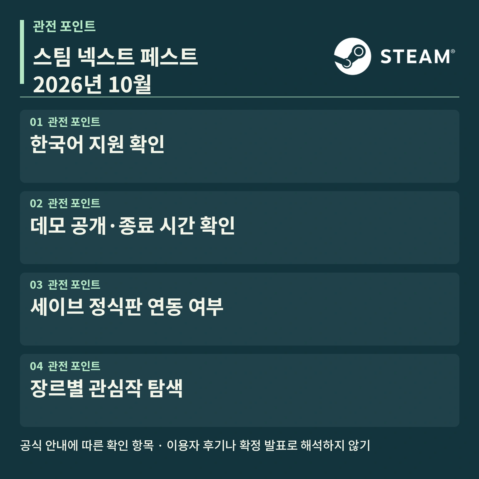 스팀 넥스트 페스트 2026 주요 포인트 카드