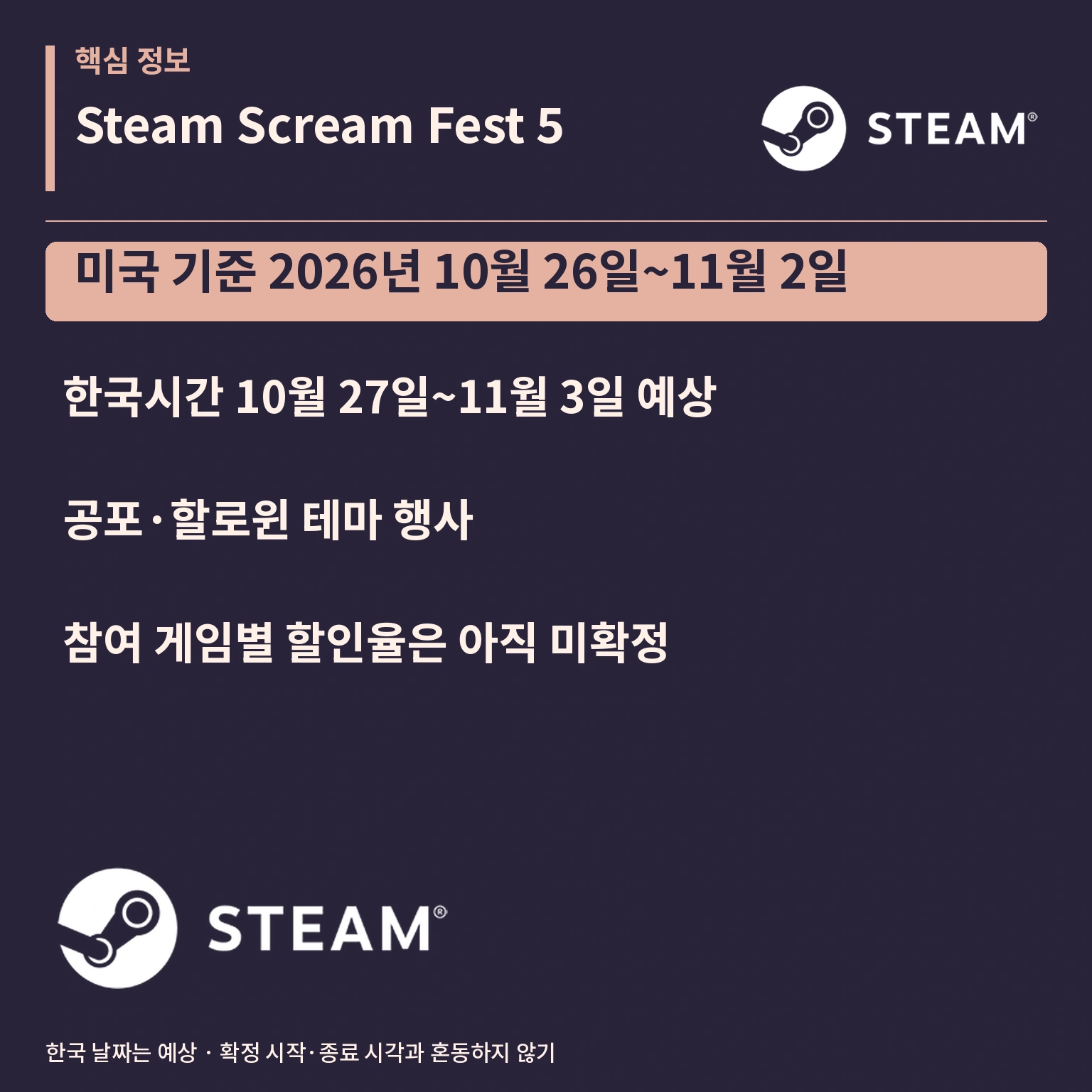 Steam Scream Fest 5 핵심 정보 카드