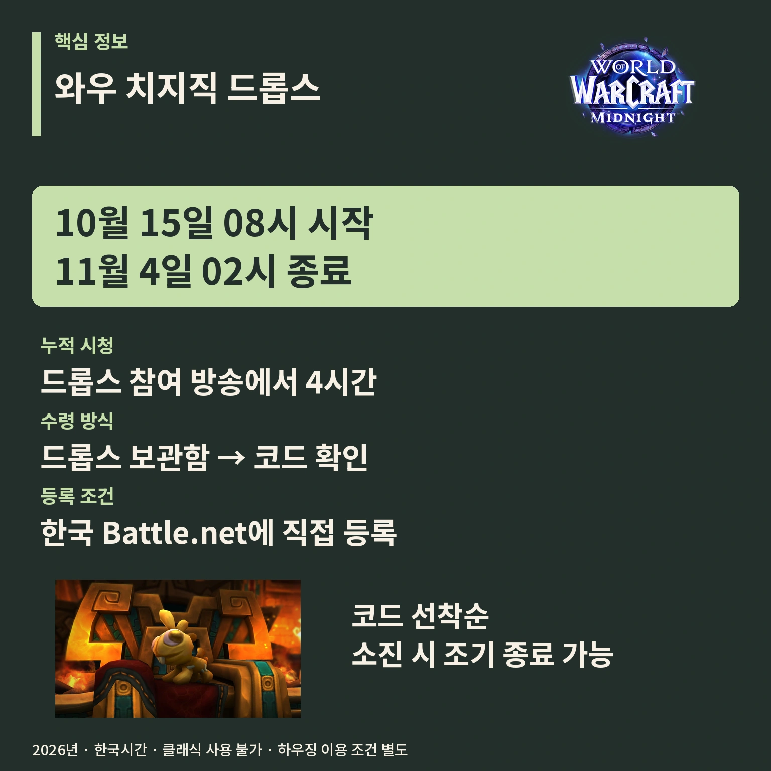 월드 오브 워크래프트 치지직 드롭스 일정과 보상 정보