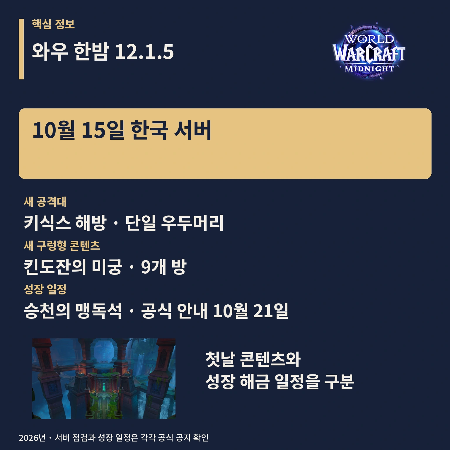 월드 오브 워크래프트 한밤 12.1.5 핵심 업데이트 정보